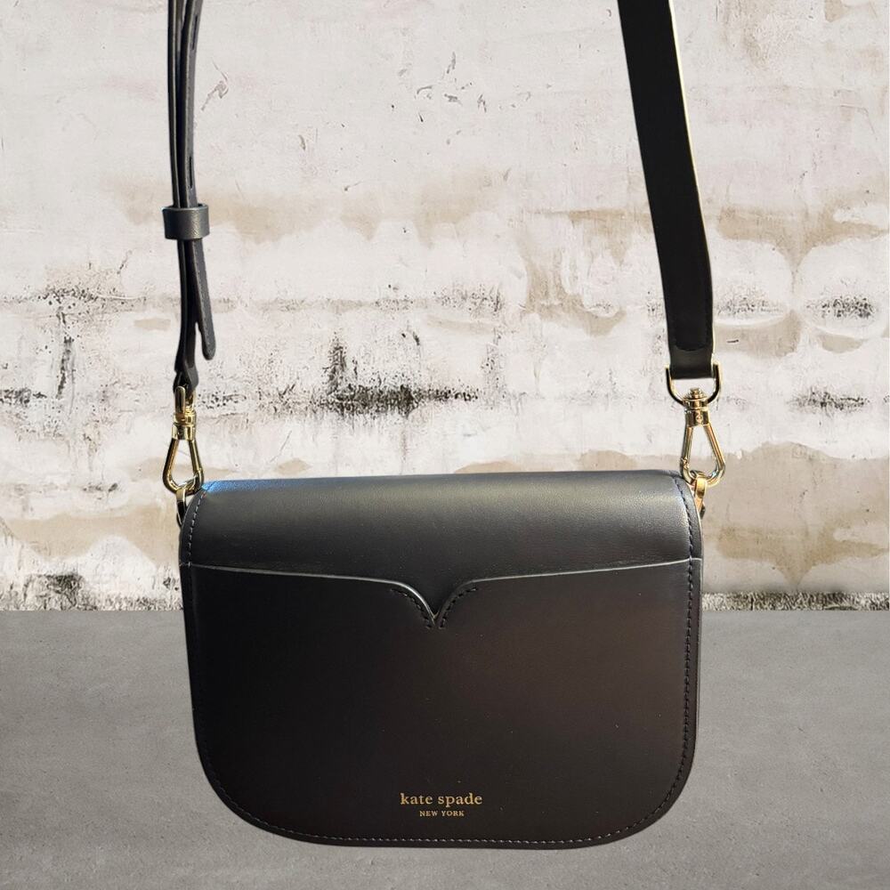 KATE SPADE $248 Navy Purple Pink Leather Colorblock Luna Saddlebag - Picture 5 of 8
